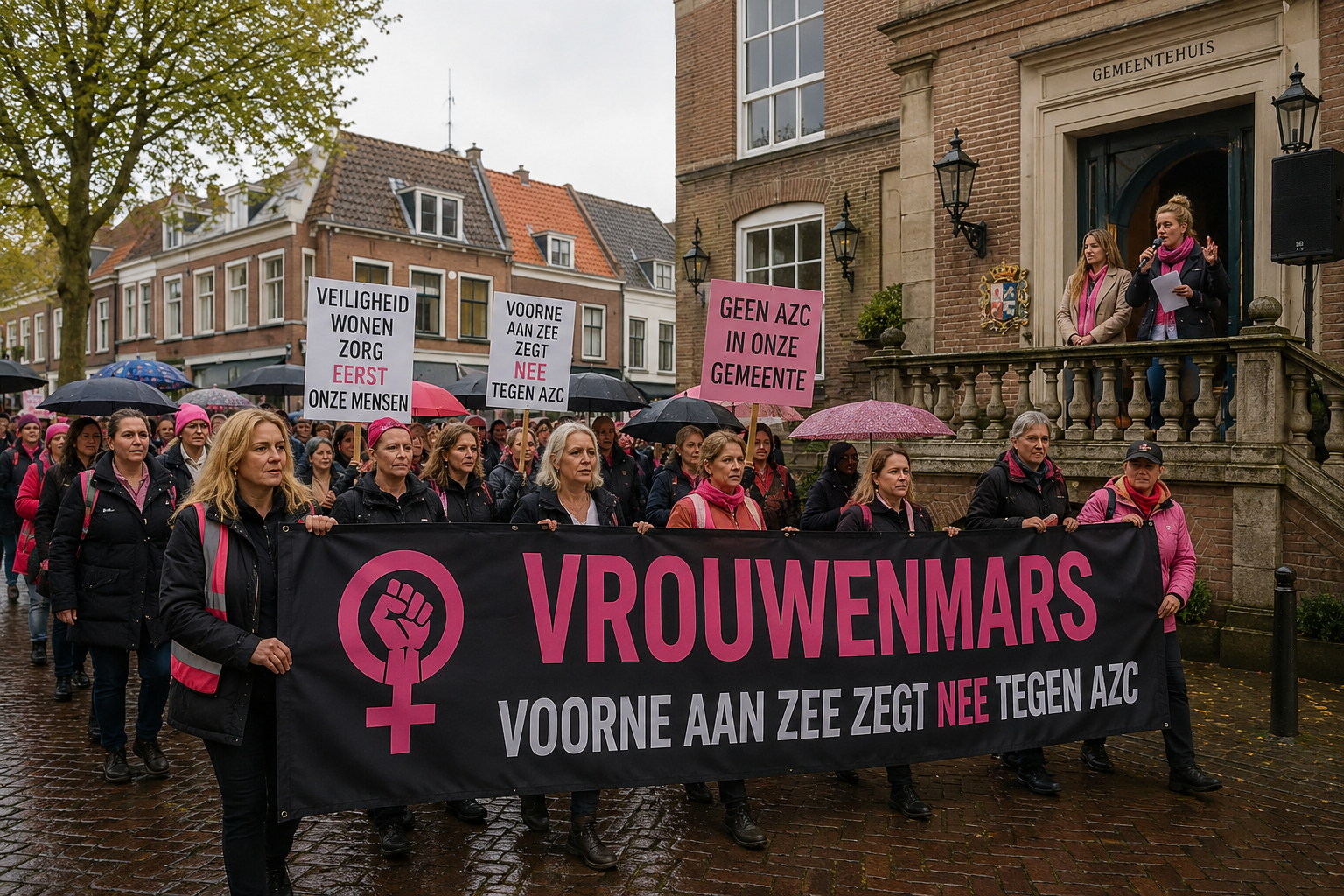 Vrouwenmars tegen AZC trekt tientallen deelnemers in Hellevoetsluis