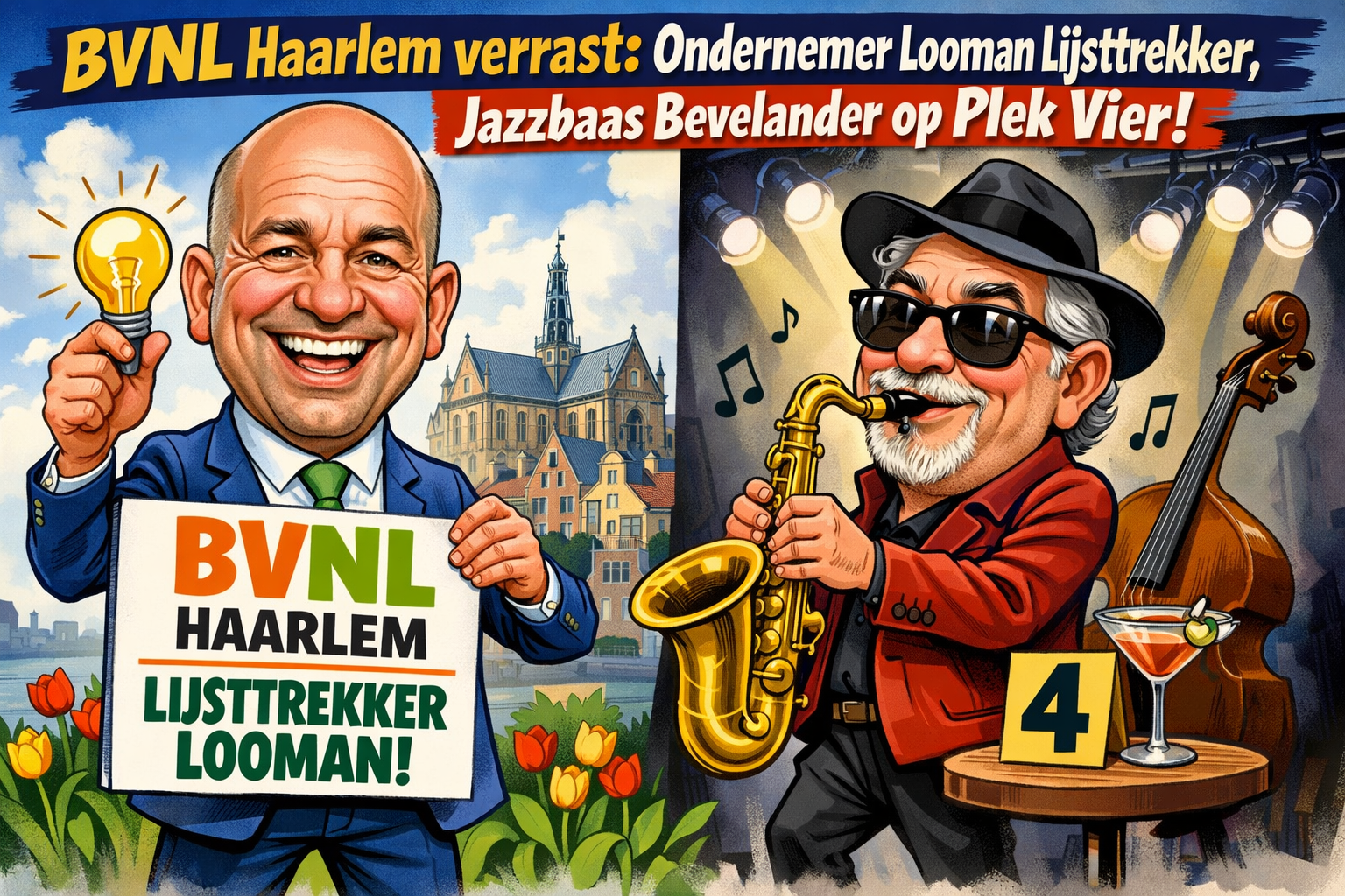 BVNL Haarlem verrast: ondernemer Looman lijsttrekker, jazzbaas Bevelander op plek vier