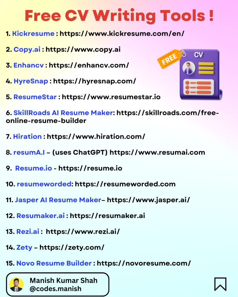 You can use this website to create a new CV https://www.rezi.ai/ Or use a template for CV in Word, or choose a template from this website and fill it out https://www.cv-template.com/en