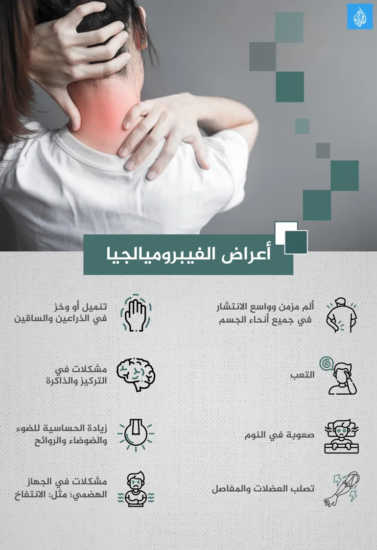 إن شاء الله تكوني حاليًا بكل خير. فيه تشابه الأعراض بالفيبروماليجيا لكن التشخيص يتأكد من الطبيب بعد أخذ التاريخ المرضي الدقيق وإجراء الفحص. الأفضل لو هتتابعي مع طبيب معين تستمري لفترة وترجعي له في است...