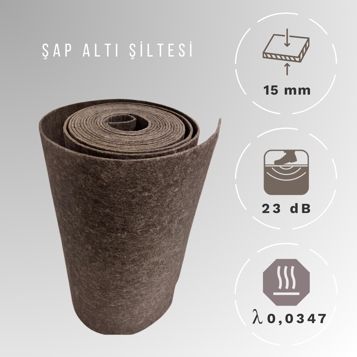 15mm YN 600 gr/m2 - Şap Altı Isı Ses Yalıtım Şiltesi P.Elyaf Keçe