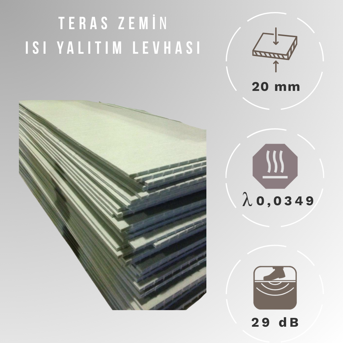 20mm 1500gr/m2 Teras Çatı Isı Yalıtım Levhası