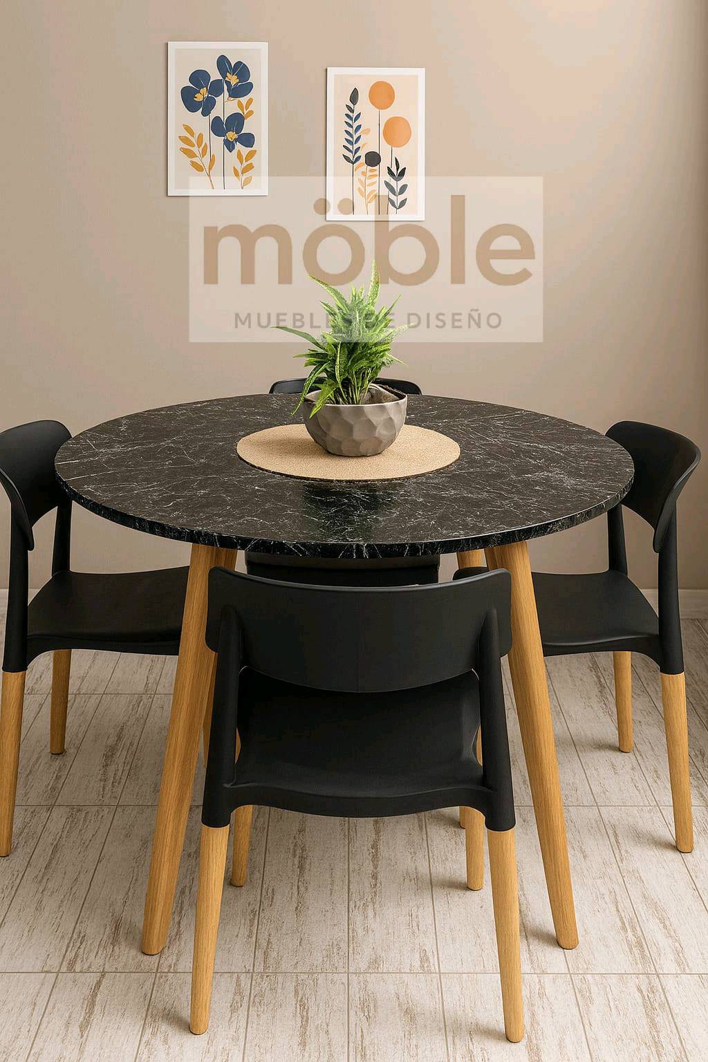 Juego de comedor nórdico mesa símil marmol