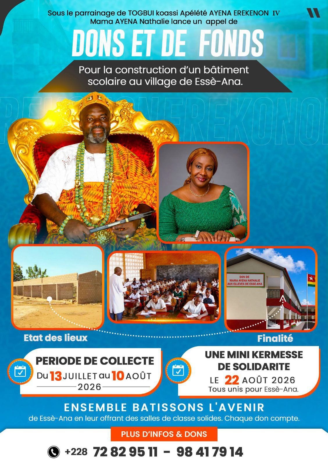 Collecte de fonds pour la construction salles de classe pour les élèves de Essè-ana