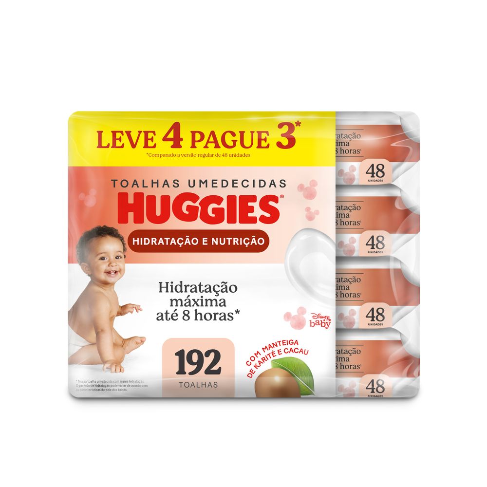 Toalha Umedecida Huggies Hidratação E Nutrição 48 Unidades 4 Pacotes