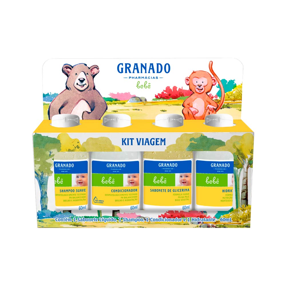 Kit Viagem Shampoo Suave + Condicionador + Sabonete De Glicerina +  Hidratante Granado Bebê 60ml Cada