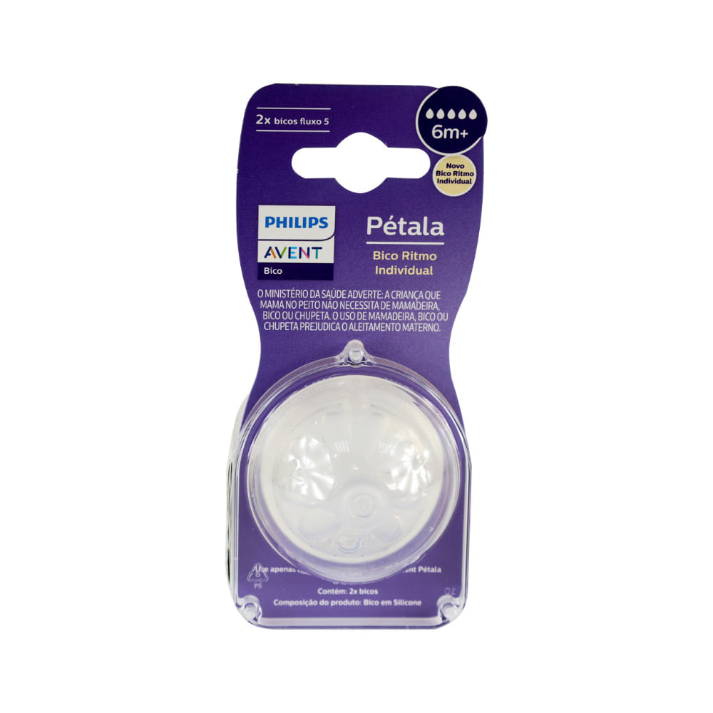 Bico Mamadeira Avent Petala Com Fluxo 5 6m+ Com 2