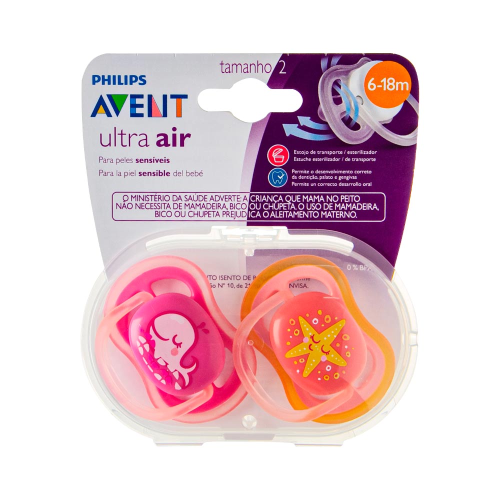 Chupeta Avent Ultra Air Com 2 Baleia/estrela 6-18 Meses