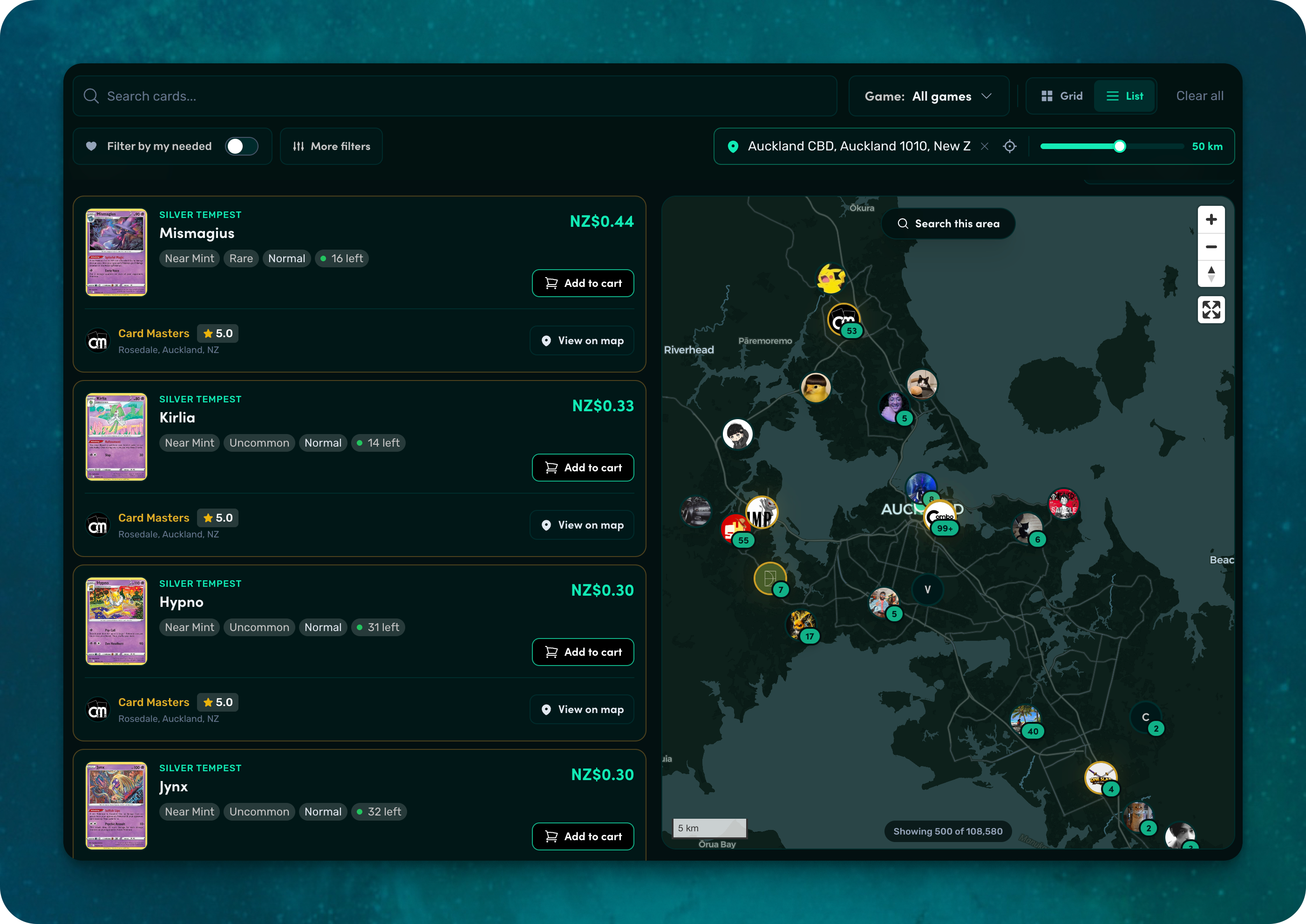 The new Fetch marketplace — listings on the left, sellers on the map.