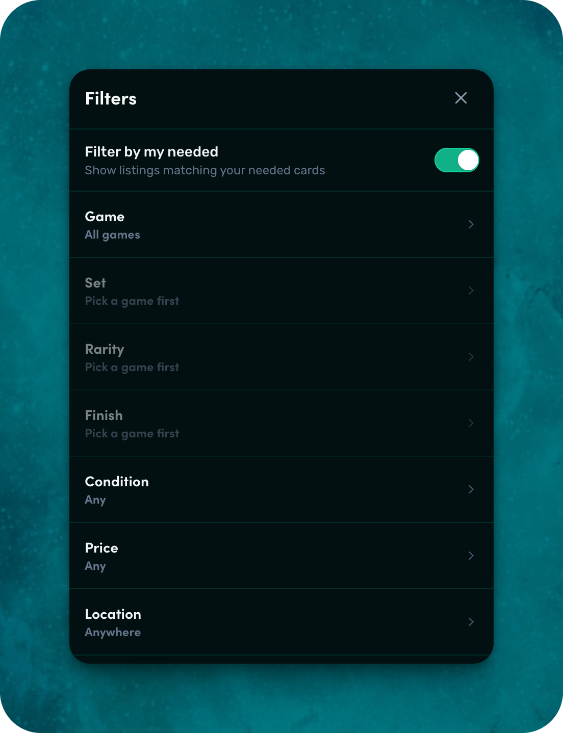 Layered filters in the marketplace toolbar.