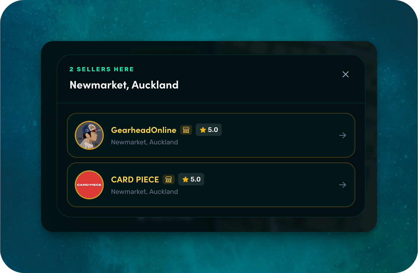 Sellers grouped into a stacked cluster on the map.