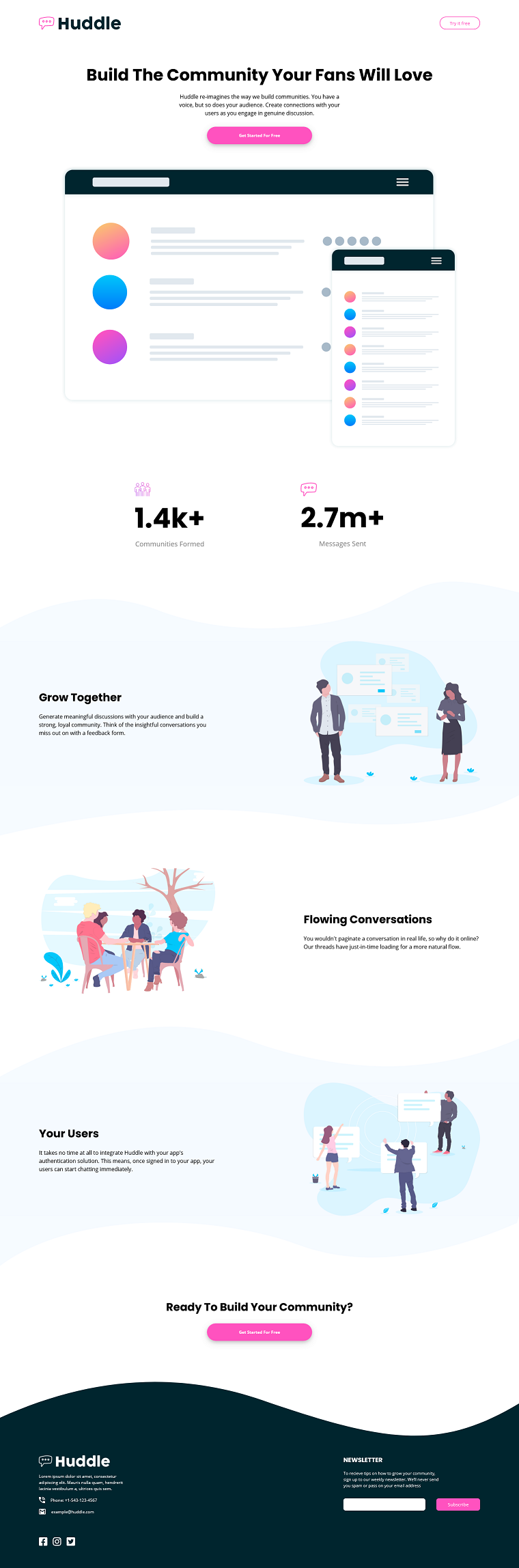 Huddle Landing Page with Curved Sections
