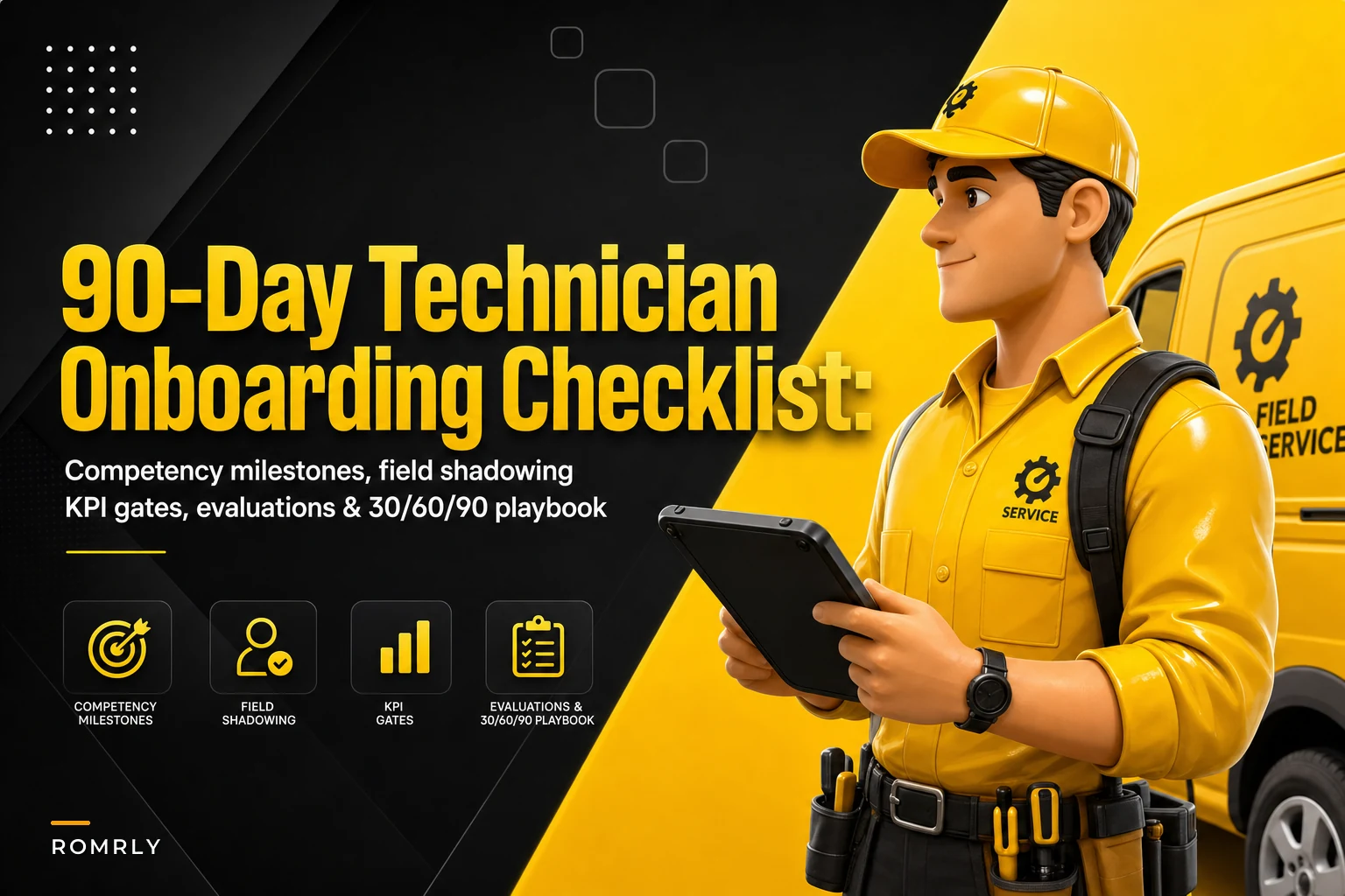 90-day technician onboarding checklist: competency milestones, field shadowing and KPI gates