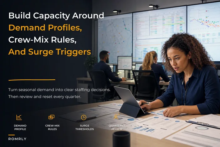 Build an operator-facing field service capacity system: demand profiles, crew‑mix rules and a quarterly surge playbook