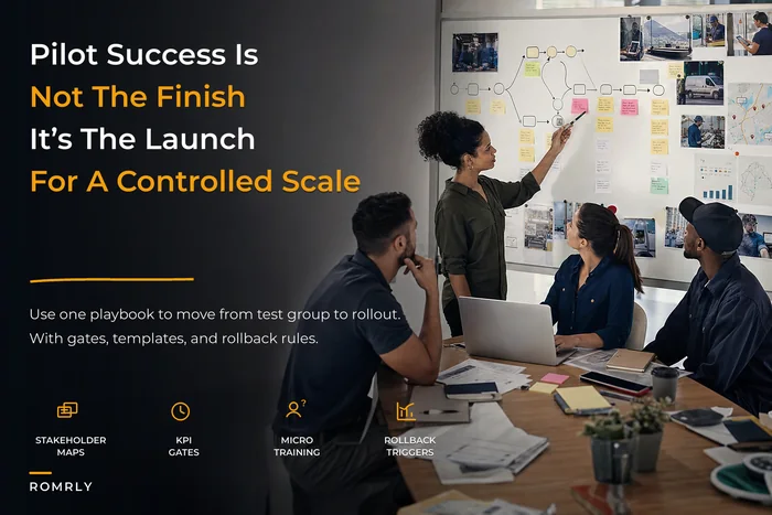 Field service adoption playbook: pilot→scale templates, stakeholder maps and KPI gates