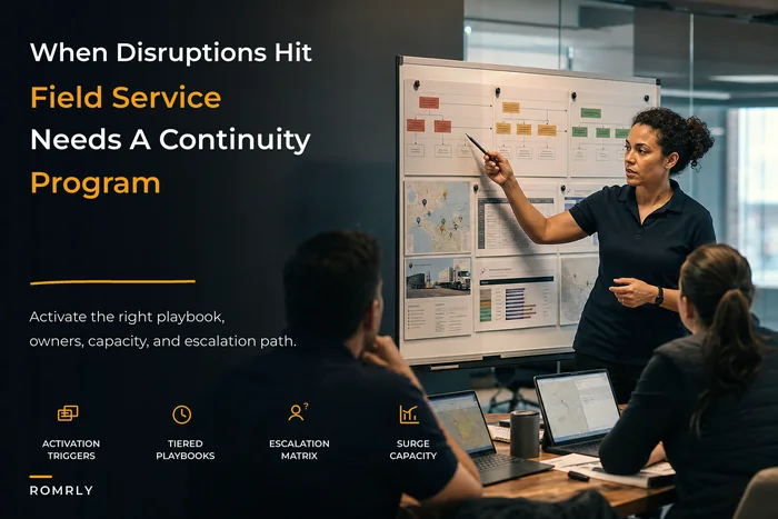 Field-service resilience and continuity program for major incidents and supply disruptions