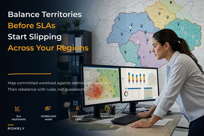Service territory design to balance workload and SLAs