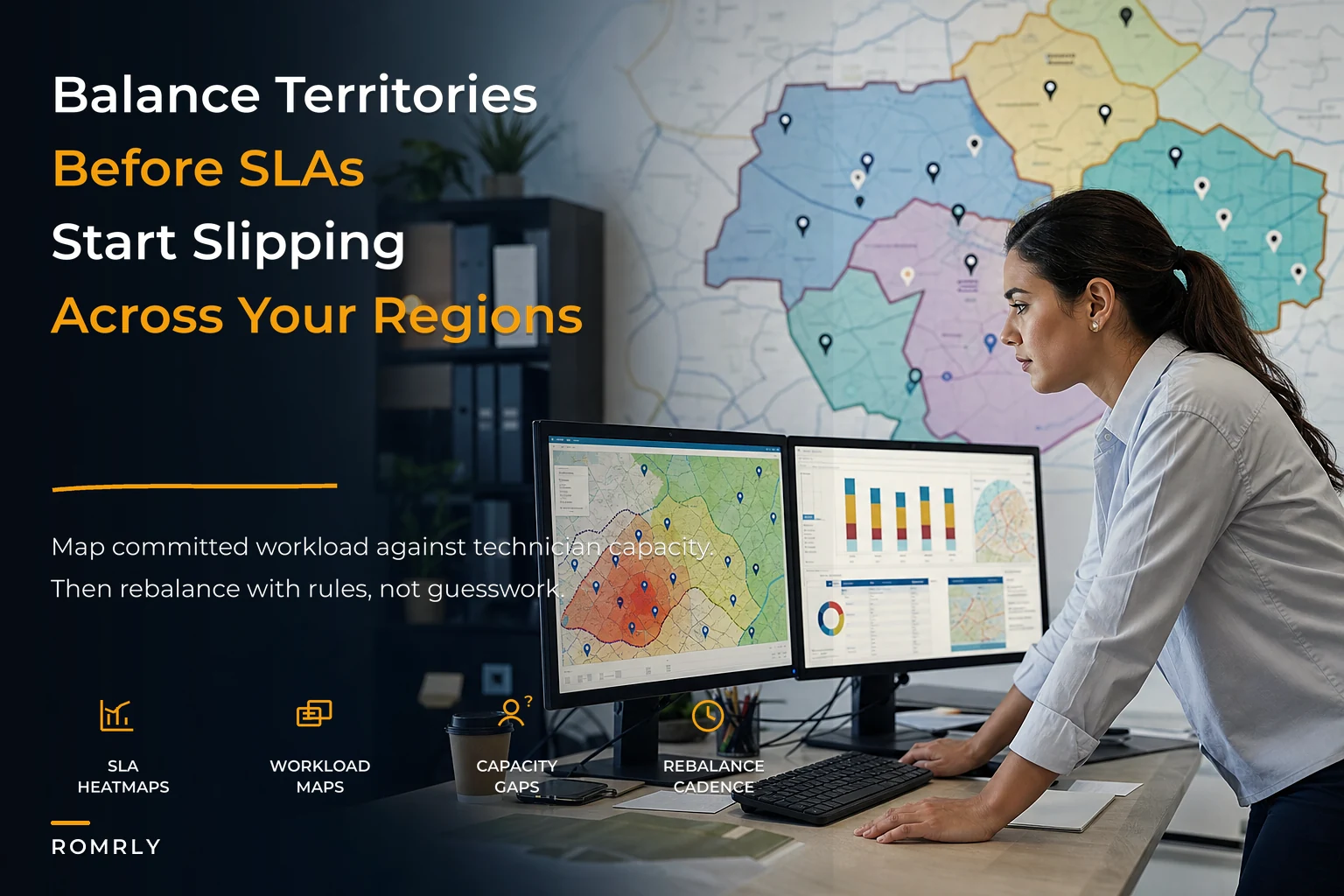 Service territory design to balance workload and SLAs