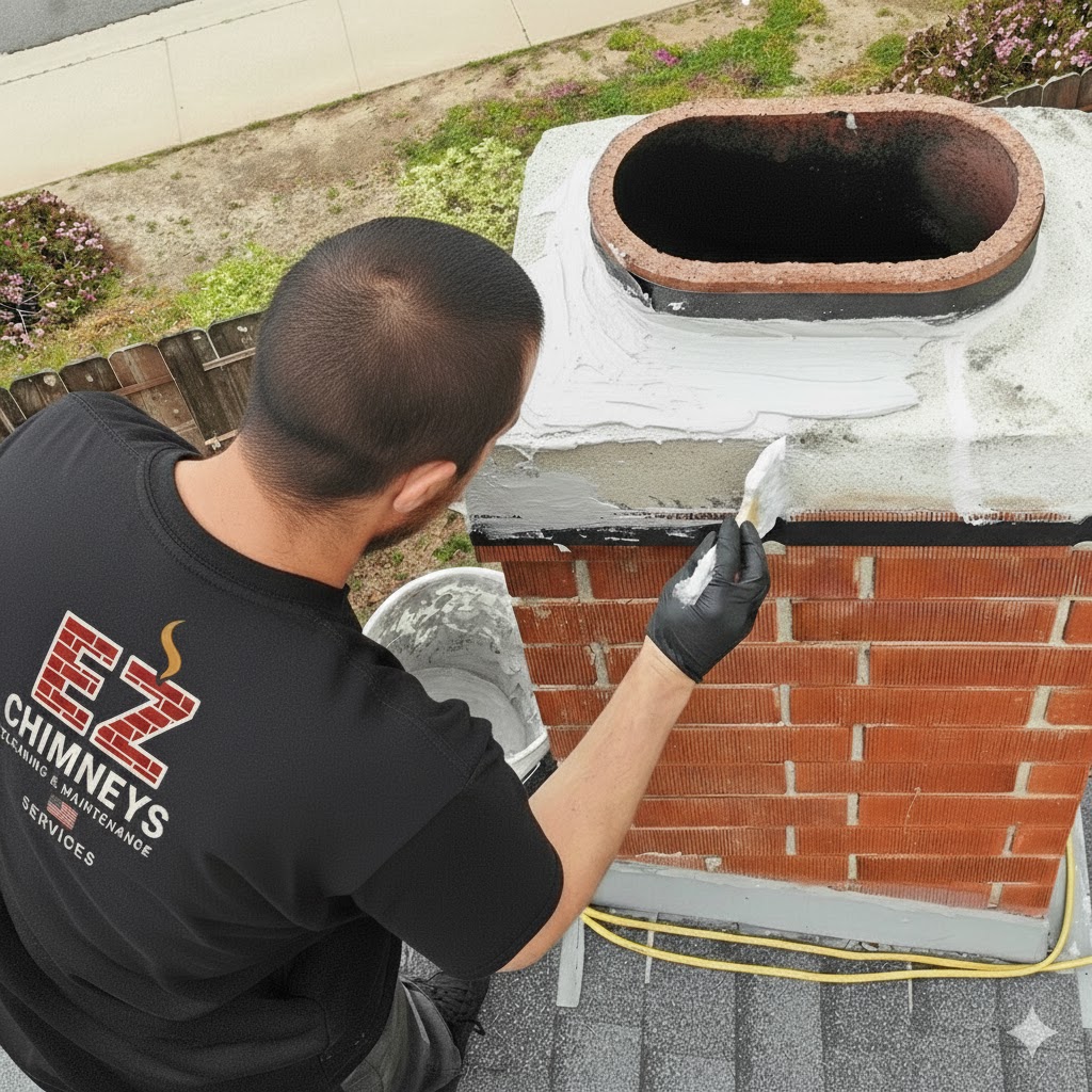 A newly rebuilt and waterproofed chimney crown.