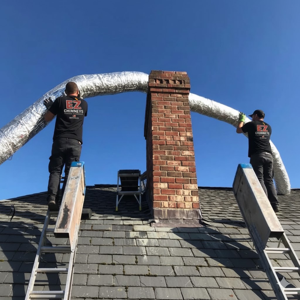 Inside view of a stainless steel chimney liner.