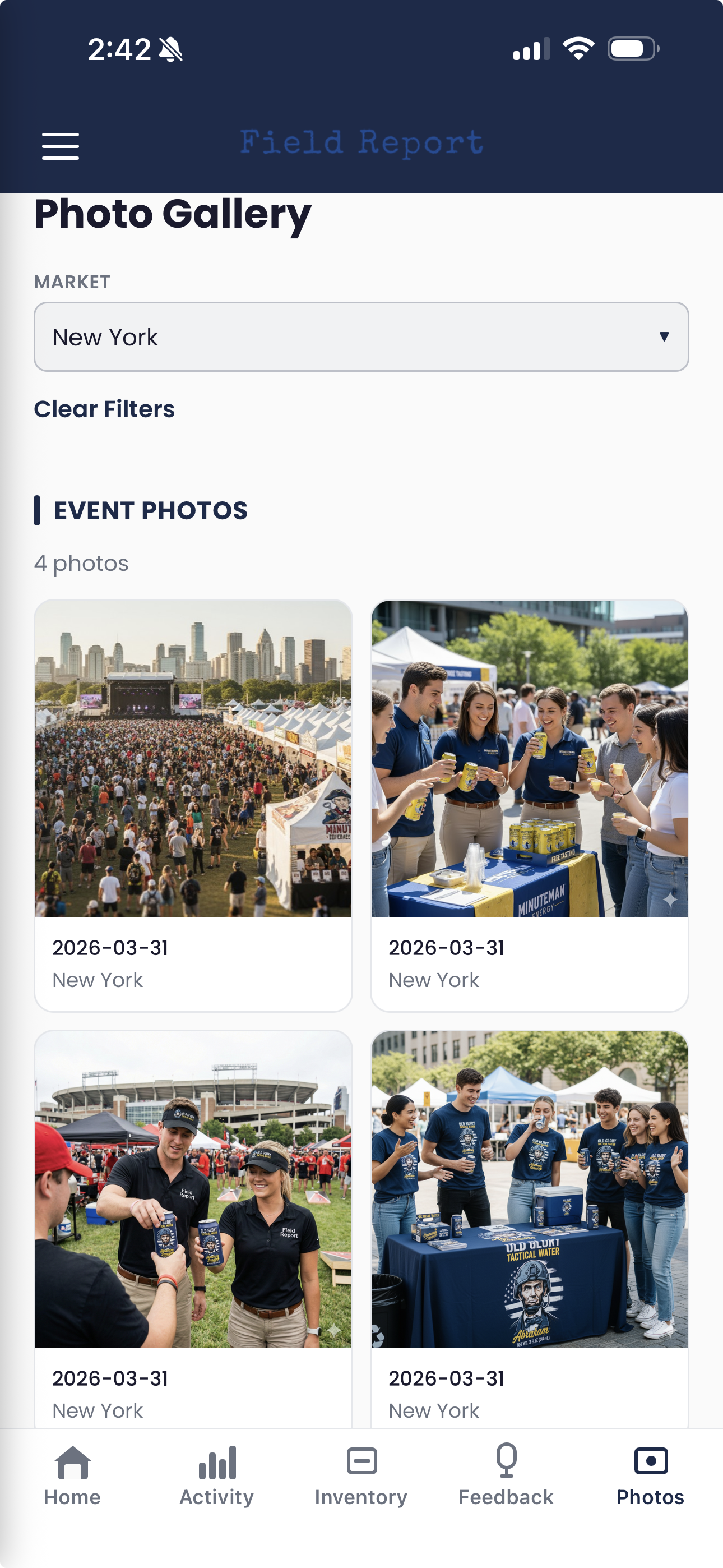 Field Report mobile app — photo gallery