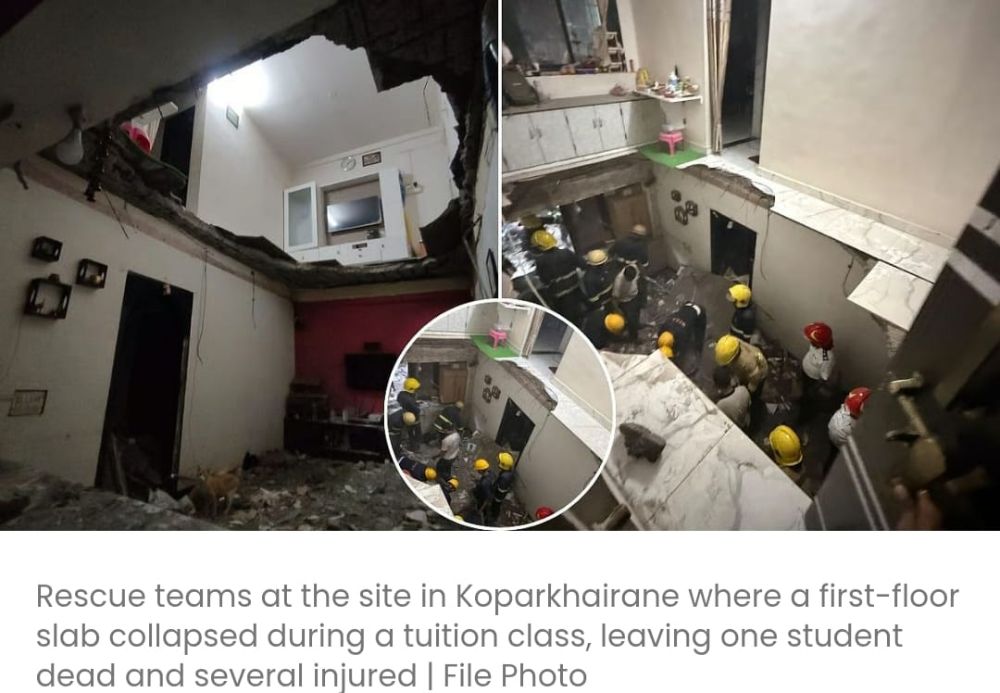 कोपरखैरान में ट्यूशन क्लास के दौरान पहली मंजिल की स्लैब गिरने से 14 वर्षीय छात्र की मौत