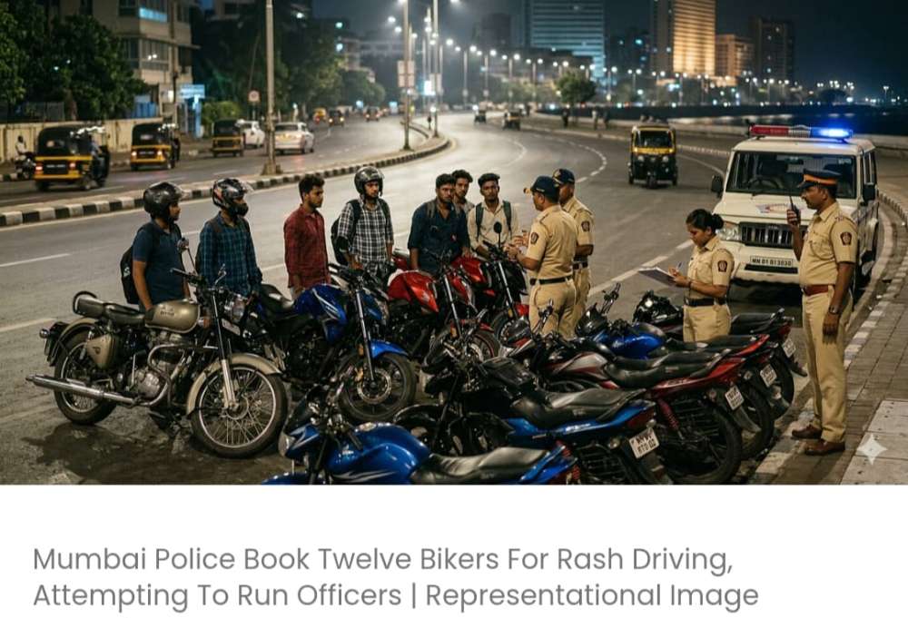 मुंबई पुलिस ने लापरवाही से वाहन चलाने और पुलिस अधिकारियों को टक्कर मारने की कोशिश करने के आरोप में बारह बाइक सवारों के खिलाफ मामला दर्ज किया