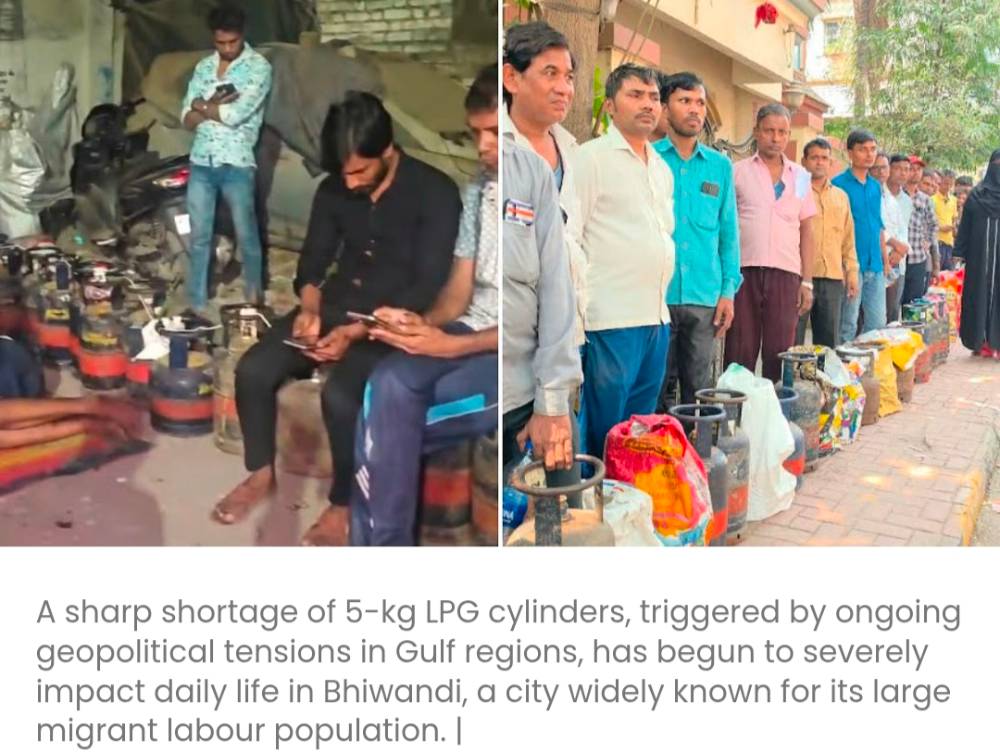 भिवंडी में एलपीजी की भारी कमी के कारण प्रवासी श्रमिकों को सिलेंडर के लिए रात भर कतारों में खड़ा रहना पड़ा