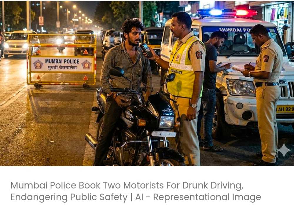 मुंबई पुलिस ने शराब पीकर गाड़ी चलाने और सार्वजनिक सुरक्षा को खतरे में डालने के आरोप में दो वाहन चालकों के खिलाफ मामला दर्ज किया है