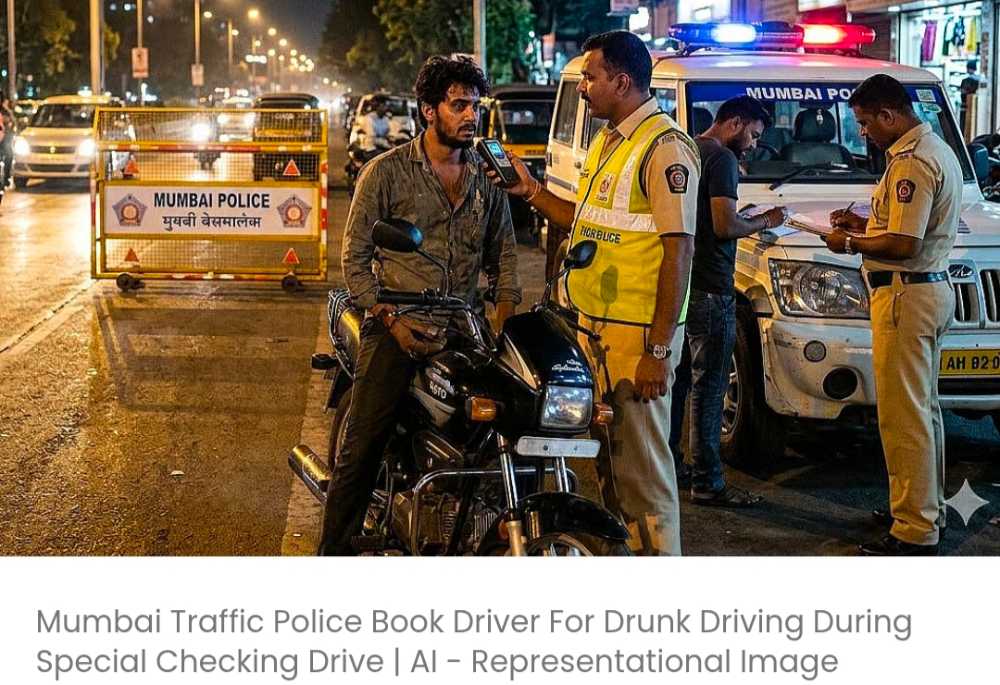 मुंबई ट्रैफिक पुलिस ने विशेष चेकिंग अभियान के दौरान शराब पीकर गाड़ी चलाने वाले ड्राइवर पर मामला दर्ज किया