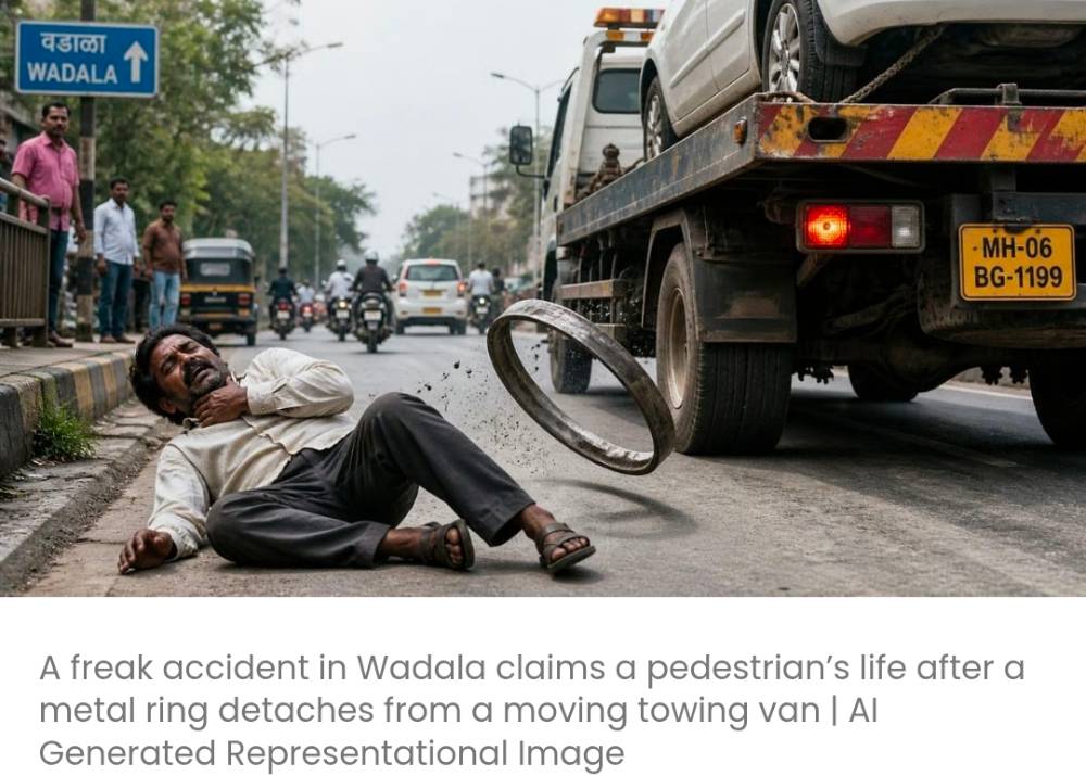 वडाला में तेज रफ्तार से चल रही टोइंग वैन से धातु का छल्ला उड़कर गिरने से पैदल यात्री की मौत; चालक पर लापरवाही का मामला दर्ज