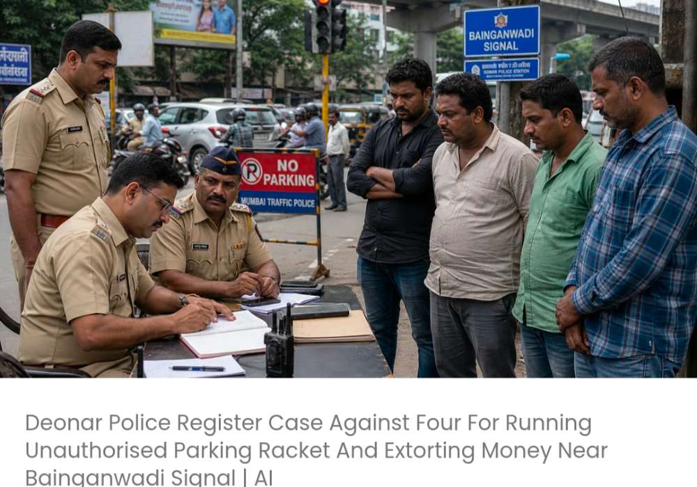 बैंगनवाड़ी सिग्नल के पास अनधिकृत पार्किंग रैकेट चलाने और जबरन वसूली करने के आरोप में देवनार पुलिस ने चार लोगों के खिलाफ मामला दर्ज किया है