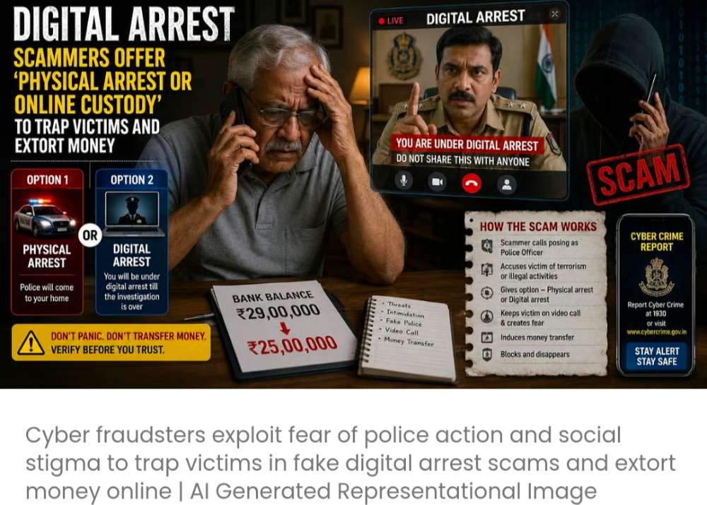 डिजिटल गिरफ्तारी के नाम पर धोखाधड़ी करने वाले अब पीड़ितों को परिष्कृत साइबर धोखाधड़ी के जाल में फंसाने के लिए 'शारीरिक गिरफ्तारी या ऑनलाइन हिरासत' की पेशकश कर रहे हैं