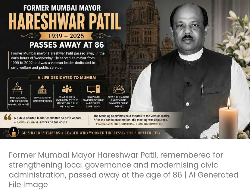 मुंबई के पूर्व महापौर हरेश्वर पाटिल का 86 वर्ष की आयु में निधन; बीएमसी ने दिग्गज नागरिक नेता को श्रद्धांजलि अर्पित की.,