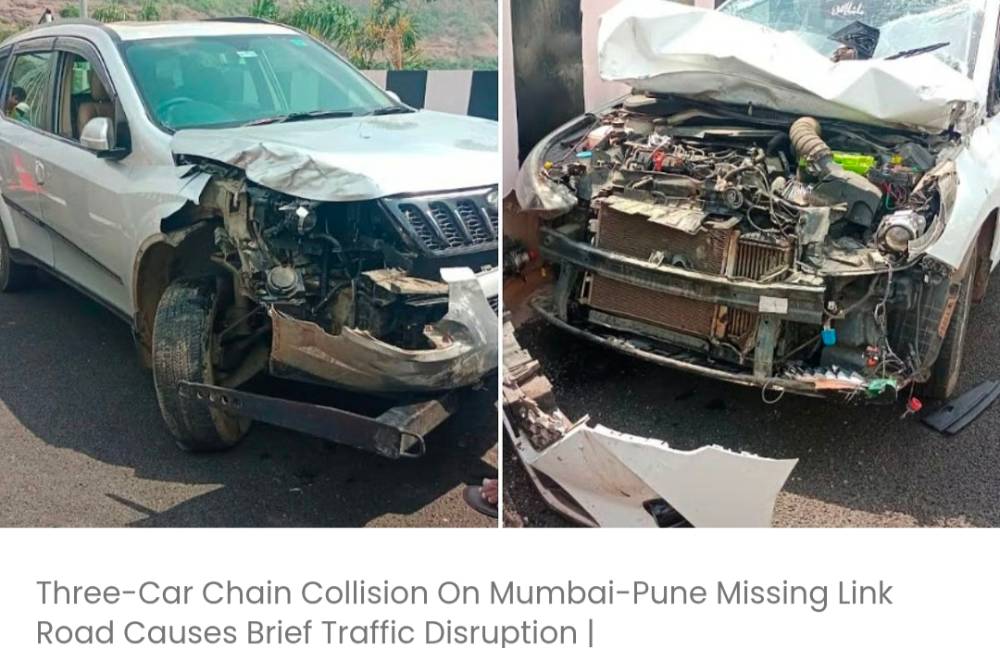 मुंबई-पुणे मिसिंग लिंक रोड पर तीन कारों की आपस में टक्कर से कुछ देर के लिए ट्रैफिक बाधित हुआ