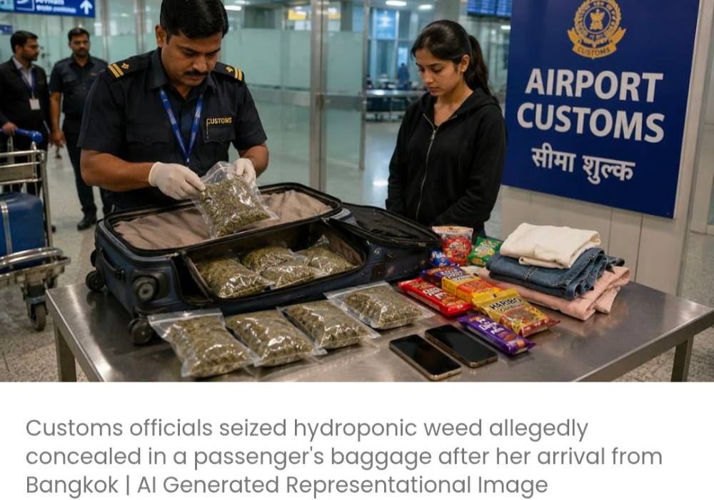 मुंबई एयरपोर्ट कस्टम्स ने बैंकॉक से ₹3.40 करोड़ की हाइड्रोपोनिक वीड (गांजा) की कथित तस्करी के आरोप में पंजाब की 24 वर्षीय महिला को CSMIA पर गिरफ्तार किया