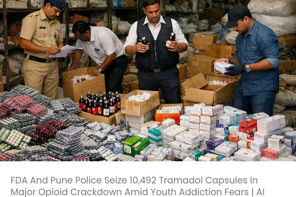 युवाओं में नशे की लत के डर के बीच, FDA और पुणे पुलिस ने ओपिओइड के खिलाफ़ एक बड़ी कार्रवाई में 10,492 ट्रामाडोल कैप्सूल ज़ब्त किए