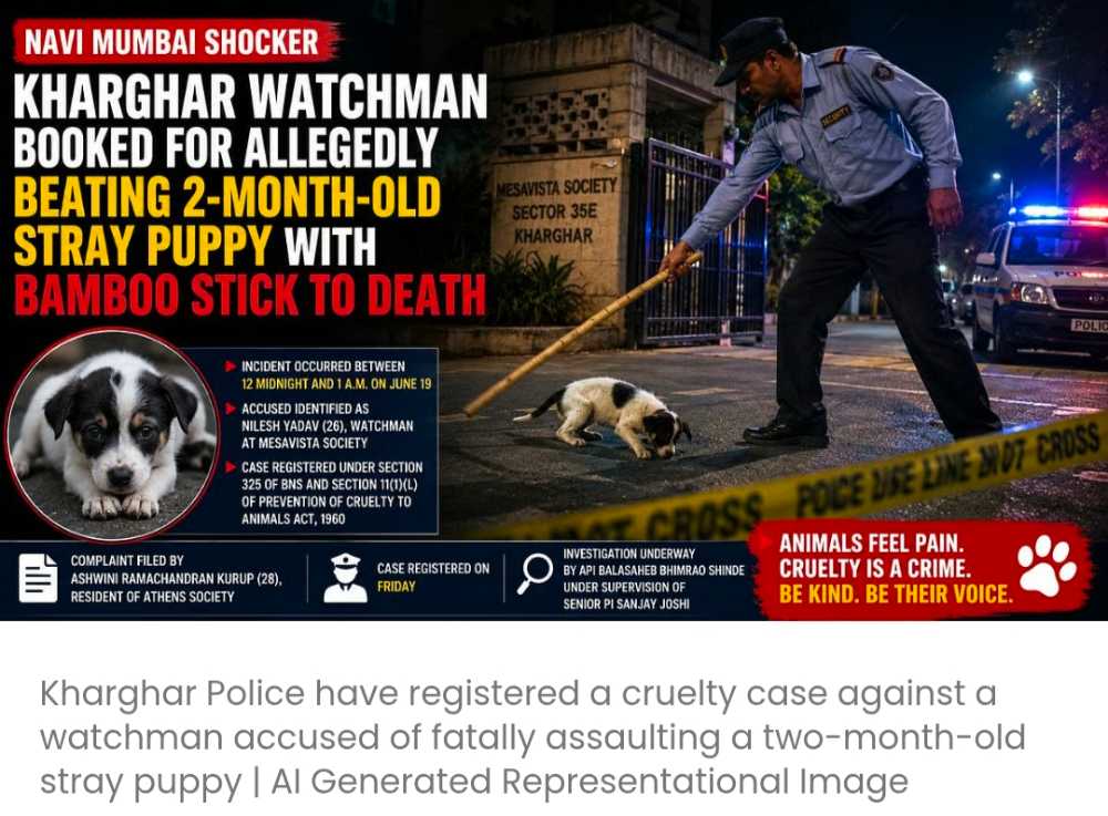 खारघर में 26 साल के वॉचमैन पर बांस की लाठी से 2 महीने के आवारा पिल्ले को पीट-पीटकर मार डालने का आरोप लगा है