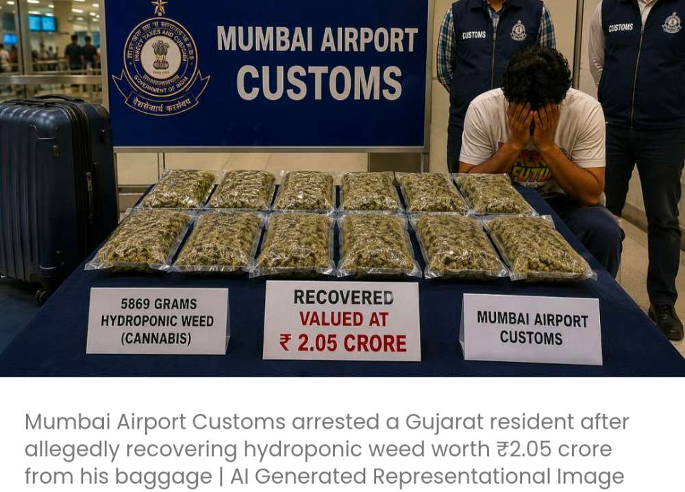 मुंबई एयरपोर्ट कस्टम्स ने बैंकॉक से CSMIA पहुंचे गुजरात के 28 वर्षीय व्यक्ति को ₹2.05 करोड़ की हाइड्रोपोनिक वीड के साथ गिरफ्तार किया
