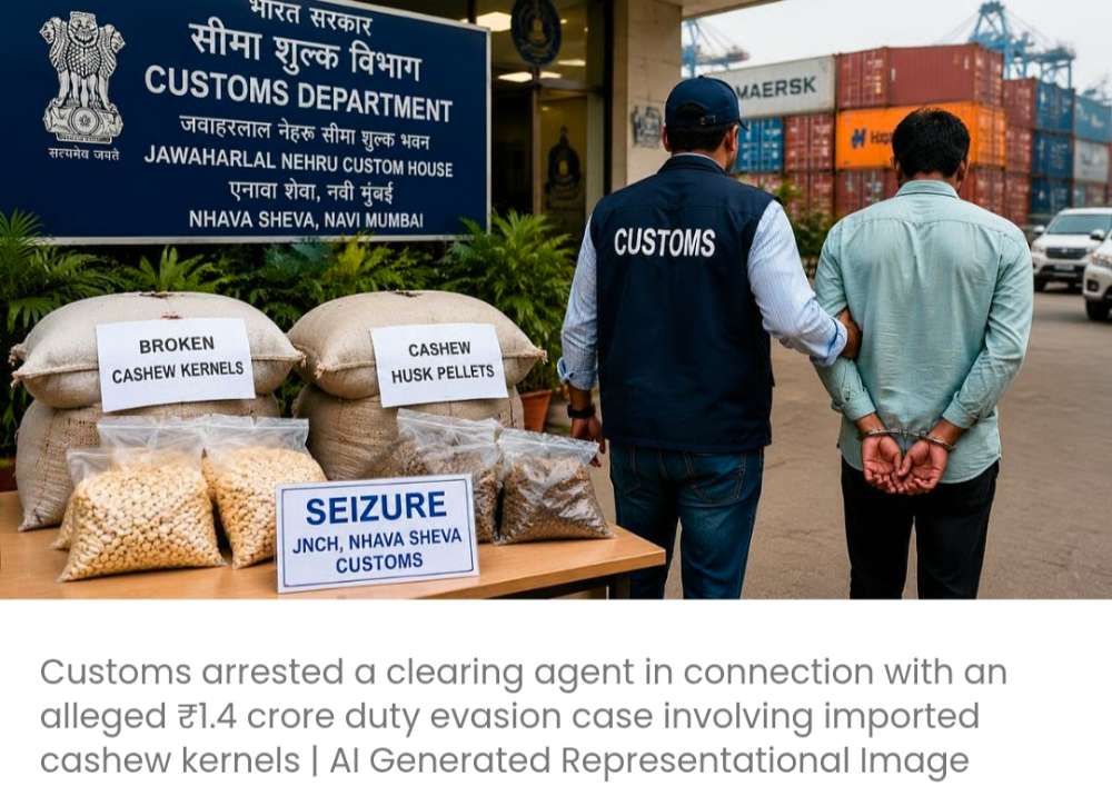 JNCH में ₹1.4 करोड़ की ड्यूटी चोरी के कथित मामले में कस्टम्स ने क्लियरिंग एजेंट को गिरफ़्तार किया