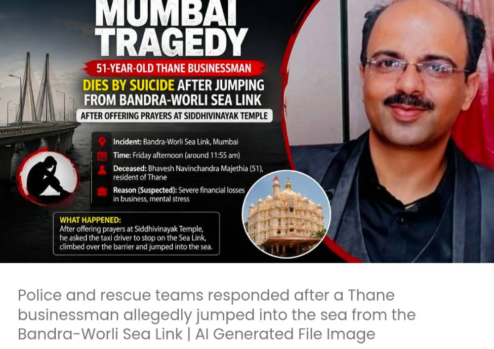 सिद्धिविनायक मंदिर में पूजा करने के बाद बांद्रा-वर्ली सी लिंक से कूदकर ठाणे के 51 वर्षीय व्यवसायी ने आत्महत्या की