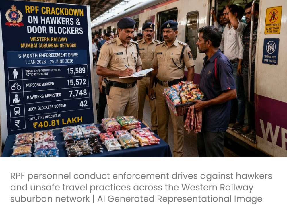वेस्टर्न रेलवे RPF ने मुंबई के सबअर्बन नेटवर्क पर हॉकरों और दरवाज़ा ब्लॉक करने वालों के ख़िलाफ़ कार्रवाई के दौरान ₹40.81 लाख बरामद किए