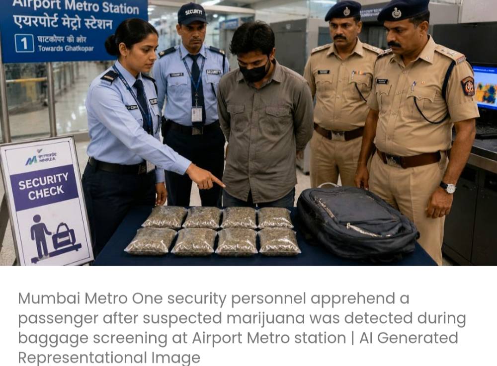 एयरपोर्ट मेट्रो स्टेशन पर महिला सिक्योरिटी गार्ड ने 338 ग्राम संदिग्ध गांजे के साथ यात्री को पकड़ने में मदद की