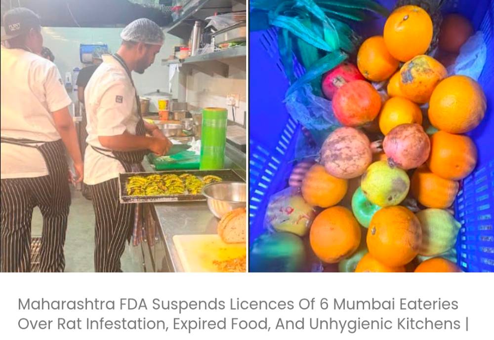 महाराष्ट्र FDA ने चूहों की समस्या, एक्सपायर्ड खाना और गंदी रसोई के कारण मुंबई के 6 खाने-पीने के ठिकानों के लाइसेंस सस्पेंड कर दिए हैं