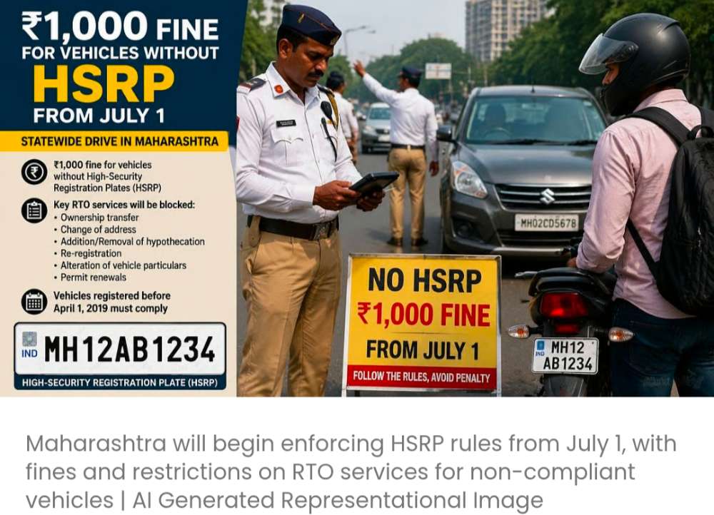 1 जुलाई से HSRP के बिना गाड़ियों पर ₹1,000 का जुर्माना; RTO और ट्रैफिक पुलिस ने पूरे राज्य में अभियान शुरू किया