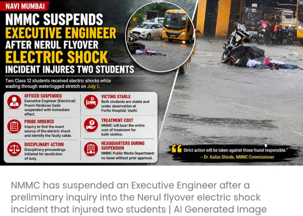 नेरुल फ्लाईओवर पर बिजली का झटका लगने से 2 छात्र घायल हुए; NMMC ने एग्जीक्यूटिव इंजीनियर को सस्पेंड किया