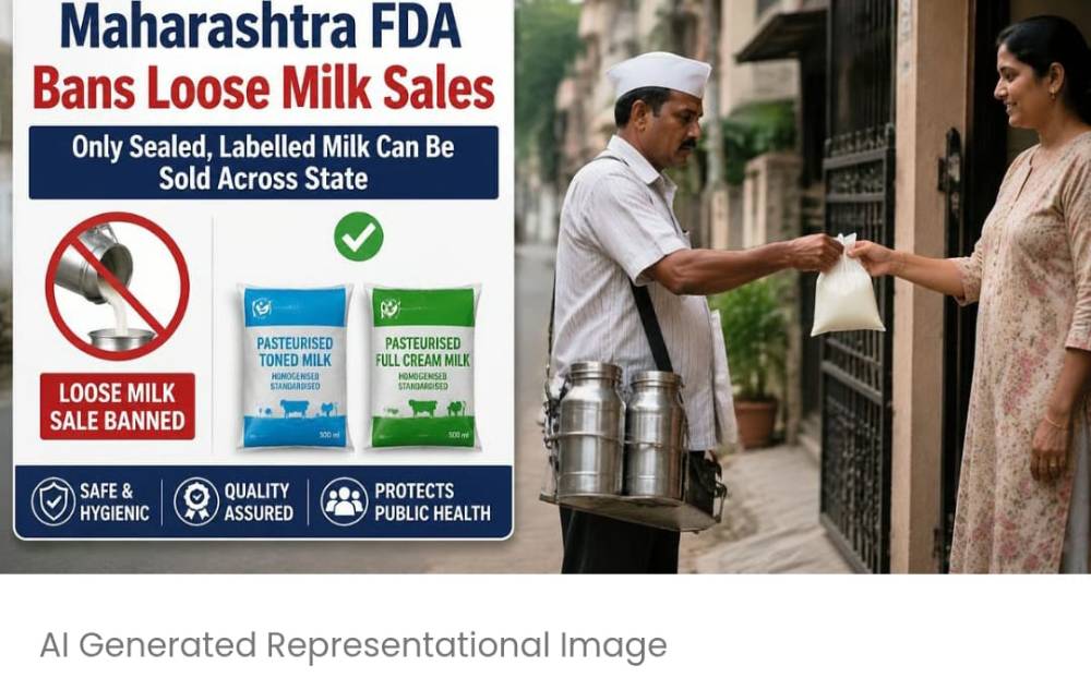 महाराष्ट्र FDA ने खुले दूध की बिक्री पर रोक लगाई; राज्य भर में सिर्फ़ सीलबंद और लेबल वाला दूध ही बेचा जा सकेगा