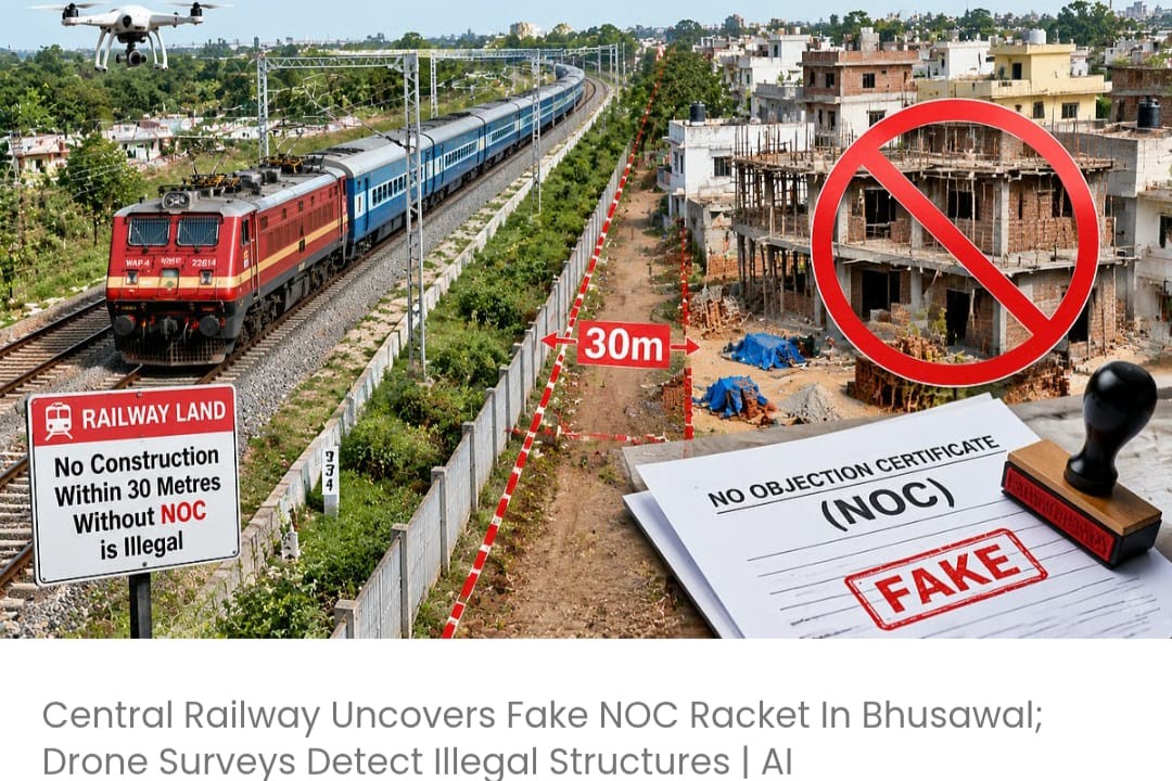 सेंट्रल रेलवे ने भुसावल में नकली NOC रैकेट का पर्दाफ़ाश किया; ड्रोन सर्वे में अवैध निर्माणों का पता चला