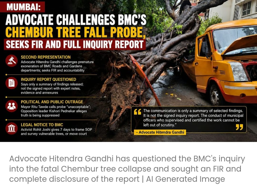 वकील ने चेंबूर में पेड़ गिरने की घटना की BMC की जांच को चुनौती दी; FIR और पूरी जांच रिपोर्ट की मांग की
