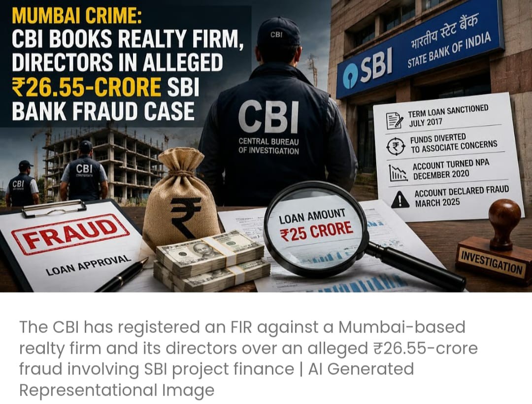 CBI ने SBI बैंक के साथ कथित तौर पर ₹26.55 करोड़ की धोखाधड़ी के मामले में एक रियल्टी फर्म और उसके डायरेक्टर्स के खिलाफ केस दर्ज किया